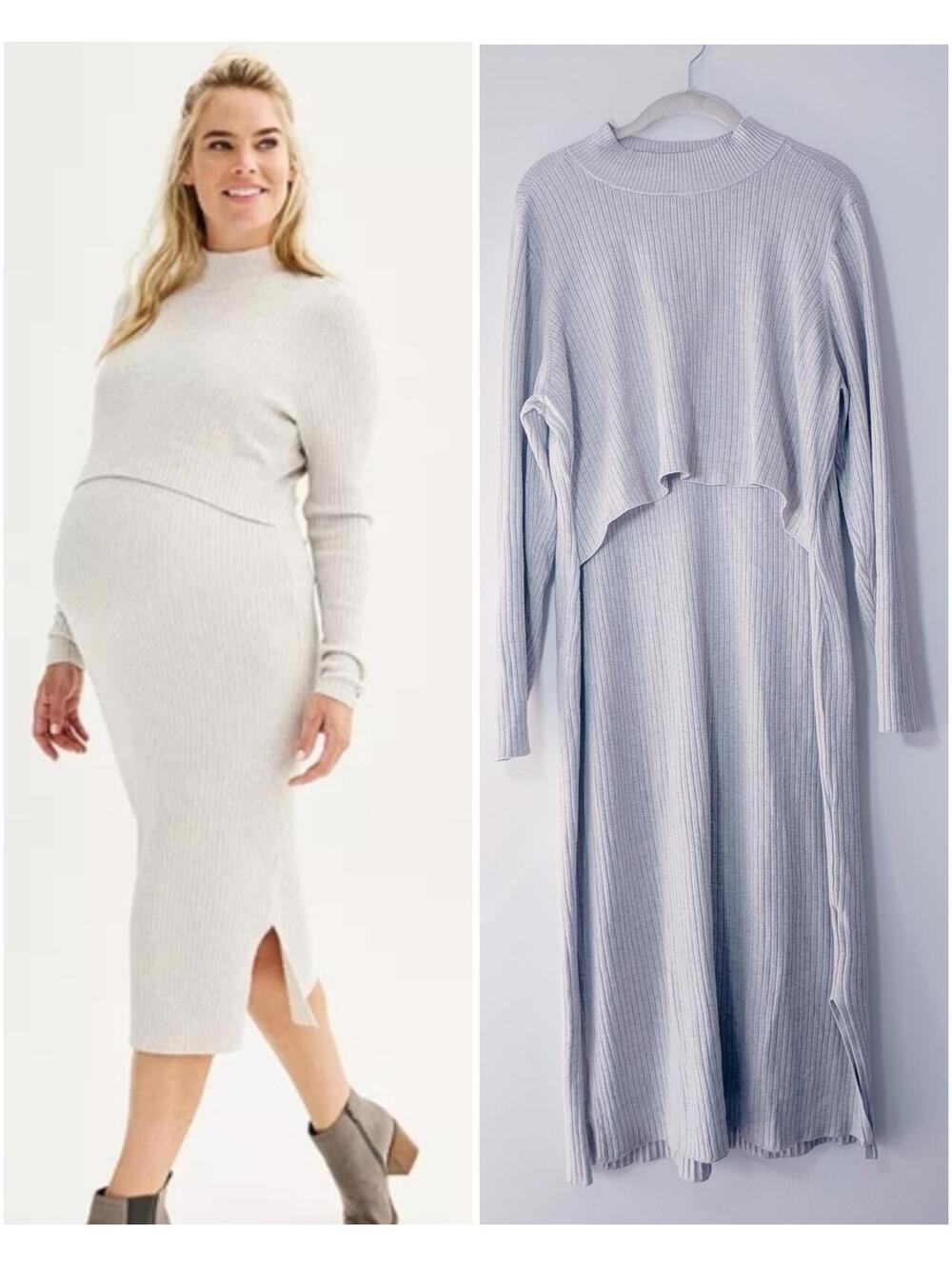 Light Gray Sonoma Goods For Life Maternity Side Slit Nursing Sweater Dress XXL